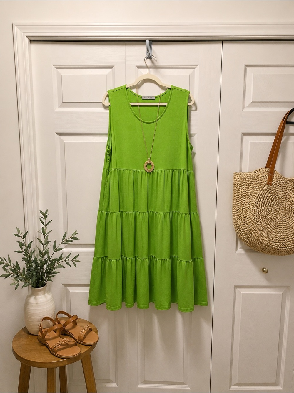 Legacy Lime Green Tiered Sleeveless Midi Dress